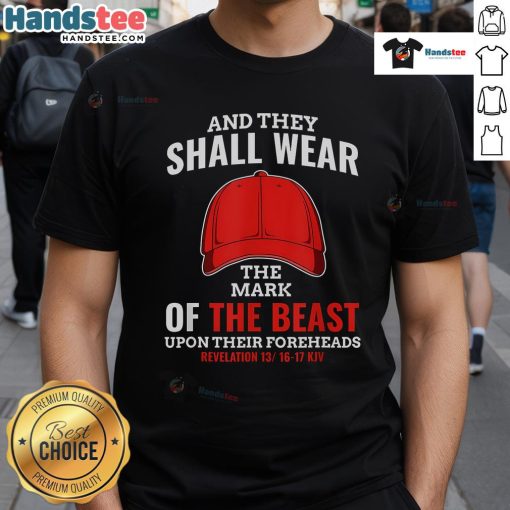 Hot Anti-Trump Mark of Beast red hat liberal T-shirt featuring bold graphics and a striking design for political activism.