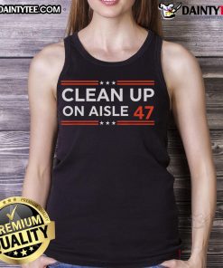 Hot Clean Up On Aisle 47 tank top featuring a fun graphic design, perfect for casual wear and retail enthusiasts.