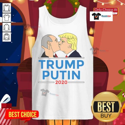 Hot Donald Trump kissing Putin design on an anti-Trump 2020 tank top, featuring bold graphics and political satire.