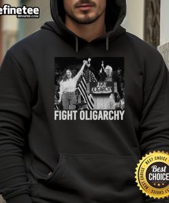 Hot Fight Oligarchy hoodie featuring Bernie Sanders and AOC promoting freedom and anti-Trump message in the US.