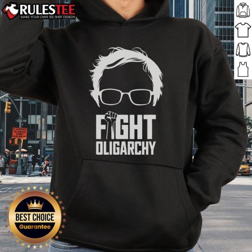 Hot Fight Oligarchy Protest hoodie featuring Bernie Sanders and AOC, symbolizing resistance against corporate power.