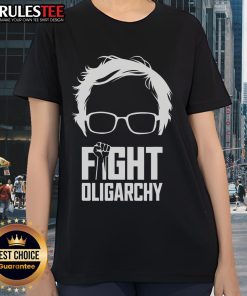 Women wearing 'Resist' tees featuring Bernie Sanders and AOC at a Hot Fight Oligarchy protest rally.