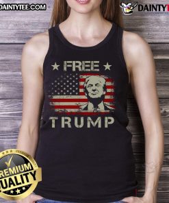Alt Text: Hot Free Trump supporters wearing Pro-Trump American flag tank tops at a rally celebrating patriotism.
