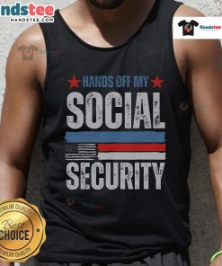Hot Hands Off My Social Security America Flag Tank Top featuring a bold design and patriotic colors for summer wear.