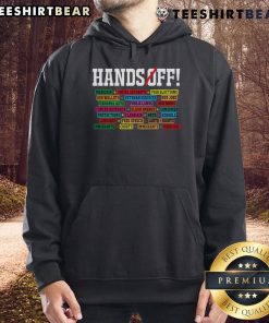 Alt Text: Hot Hands Off Protest hoodie highlighting Social Security and Medicare resistance message in bold lettering.