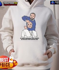 Illustration of Hot JD Vance hoodie featuring a dramatic scene of Pope Francis, themed around Easter 2025.