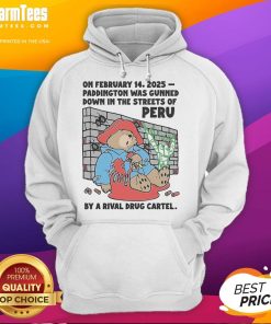 Paddington hoodie depicting the tragic scene of a drug cartel shooting in Peru on February 14, 2025.