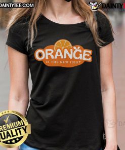 Hot orange ladies tee featuring the funny phrase 'Idiot Lemon Bleached' - perfect for casual and humorous outfits.