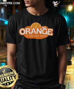 Alt Text: Hot orange Is The New Idiot Lemon bleached t-shirt with a funny saying, perfect for casual wear and humor lovers.