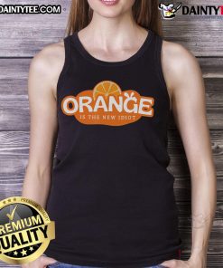 Hot orange tank top featuring the phrase 'Idiot Lemon Bleached' for a fun and quirky summer style.