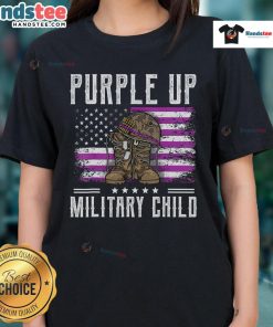 Hot purple military child tee for Military Child Month, featuring a vibrant flag design celebrating military families.