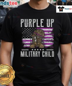 Hot Purple Up For Military Child flag t-shirt celebrating Military Child Month, showcasing pride and support for military families.