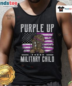 Hot purple tank top for Military Child Month featuring a bold flag design celebrating military children.