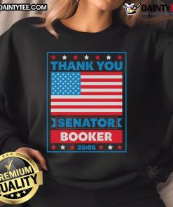 Hot Thank You Senator Cory Booker sweatshirt design featuring '25 Hours and 5 Minutes' in bold lettering.
