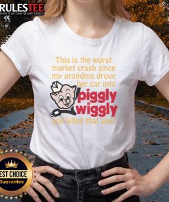 Funny ladies tee featuring a humorous quote about market crashes and a nostalgic car accident reference.