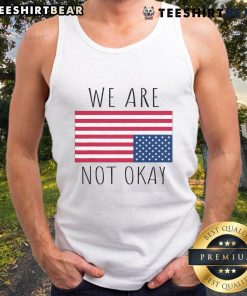 Vintage American flag tank top with 'Hot We Are Not Okay' patriotic slogan, perfect for USA pride and summer style.