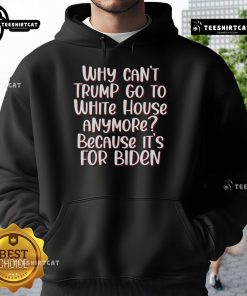 Alt Text: Anti-Trump quotes hoodie featuring 'Hot: Why Can't Trump Go to the White House Anymore?' design.