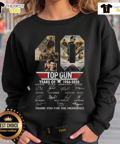Top Gun 40 Years of 1986-2026 sweatshirt featuring tribute design, celebrating memories from the iconic film series.
