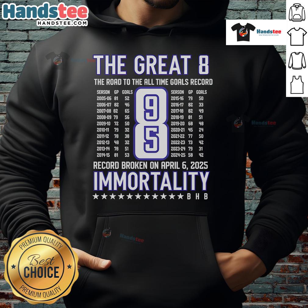 Nice Alex Ovechkin The Great 8 The Road To The All Time Goals Record Hoodie Nice Alex Ovechkin The Great 8 hoodie celebrating his journey to the all-time goals record in hockey.