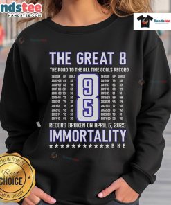 Nice Alex Ovechkin The Great 8 sweatshirt celebrating The Road to the All-Time Goals Record in sports fashion.