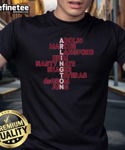 Alt Text: Nice Arlington Baseball MLB Names 2025 T-Shirt featuring team logos and vibrant design for fans.