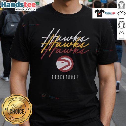 Nice Atlanta Hawks Hardwood Classics Triple Stack T-Shirt featuring vibrant team colors and retro design for fans.