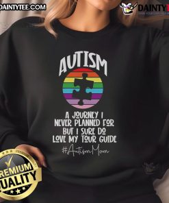Mom in a cozy sweatshirt reading 'Nice Autism: A Journey I Never Planned For,' celebrating strong motherhood and autism awareness.