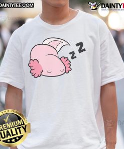 Cozy pajama T-shirt featuring a cute axolotl Mexican salamander, perfect for lazy days and axolotl lovers.