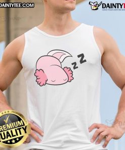 Cozy pajama tank top featuring a cute lazy axolotl, perfect for fans of Mexican salamanders and comfortable loungewear.