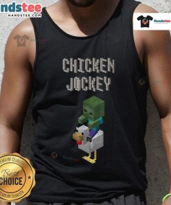 Adorable baby zombie chicken jockey graphic on a Minecraft tank top, perfect for fans of the game.