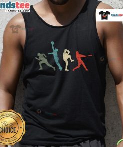 Vintage retro baseball tank top featuring a catcher, pitcher, and batter design for sports enthusiasts.