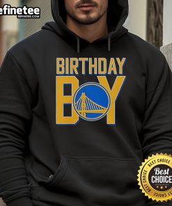 Nice birthday boy wearing a Golden State Warriors logo hoodie, celebrating with joy and team spirit.