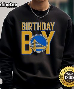 Alt Text: Cute birthday boy wearing a Golden State Warriors logo sweatshirt, celebrating in style with sports-themed attire.