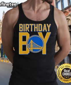 Alt Text: Birthday boy wearing a Golden State Warriors logo tank top, celebrating in style with sports-themed attire.