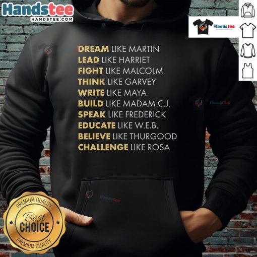 Stylish black hoodie featuring 'Black History Dream Like Martin' design for Black History Month celebration.
