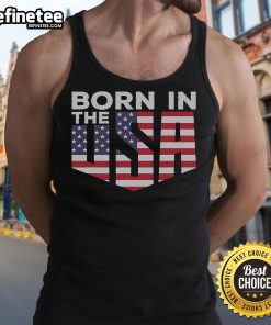 Alt Text: Stylish Nice Born In The USA tank top featuring a bold graphic, perfect for casual summer outfits.