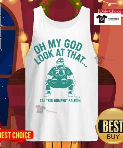 Stylish 'Nice Cal Raleigh Look At That Big Dumper' tank top worn by a fan at a baseball game, showcasing team spirit.