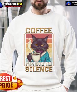 Cozy retro sweatshirt featuring 'Nice Cat Coffee Pairs Nicely With Silence' design, perfect for cat lovers and coffee enthusiasts.