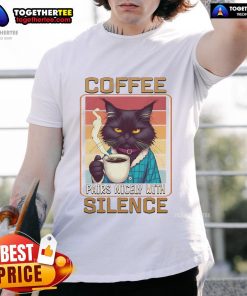 Nice Cat Coffee Pairs Nicely With Silence Retro T-Shirt featuring a cute cat graphic and vintage-style text design.