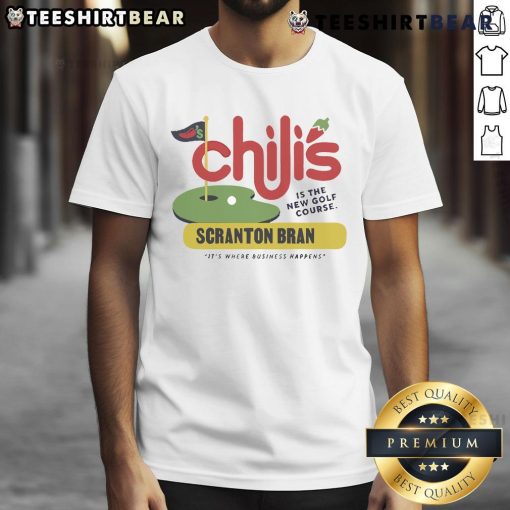 Alt Text: Nice Chili's Grill & Bar Scranton Branch T-Shirt featuring golf course theme, perfect for business networking.