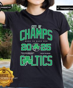 Boston Celtics Ladies Tee for 2025 celebrating back-to-back championships in a stylish design for fans.