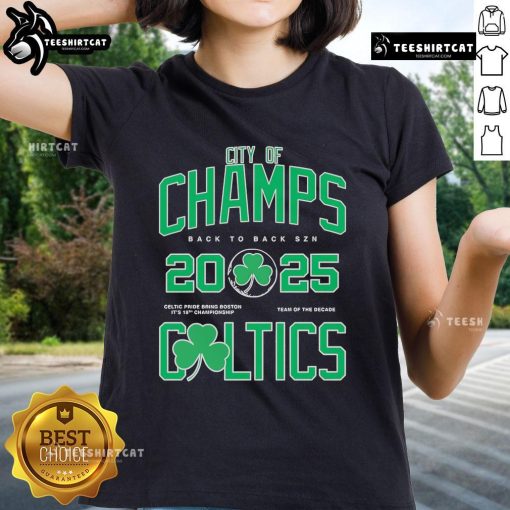 Boston Celtics Ladies Tee for 2025 celebrating back-to-back championships in a stylish design for fans.