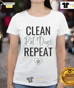 Cheerful cleaning lady wearing a dog lover tee, perfect for a cleaning business. Ideal for pet-friendly services.