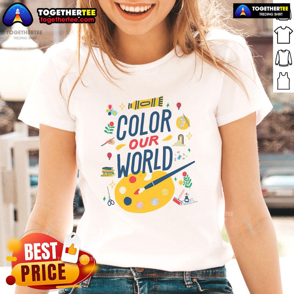 Nice Color Our World Summer Reading 2025 Art Painting Book Lover Ladies Tee Summer Reading 2025 art painting on a tee for book lovers, featuring vibrant colors and a stylish design for ladies.