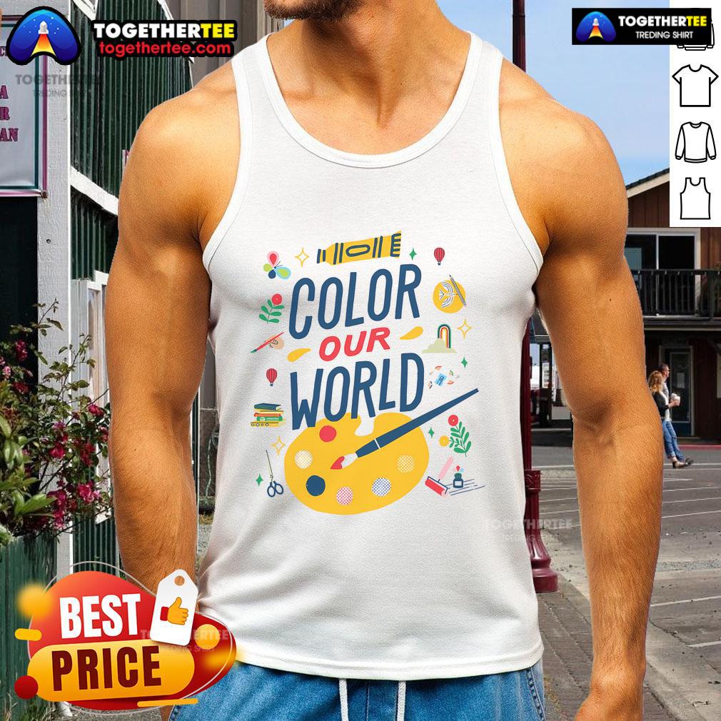 Nice Color Our World Summer Reading 2025 Art Painting Book Lover Tank Top Colorful summer reading tank top featuring art-inspired design for book lovers, perfect for warm weather and literary adventures.