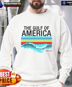 Colorful sweatshirt featuring The Gulf of USA design, perfect for 2025 fashion enthusiasts and coastal lovers.