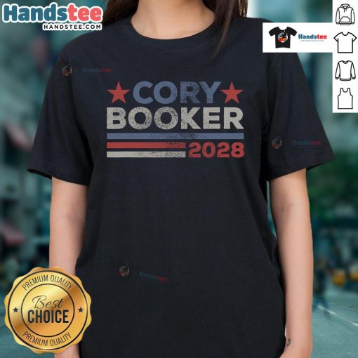 Nice Cory Booker for President 2028 retro ladies tee featuring a stylish design celebrating Cory Booker 2028 campaign.