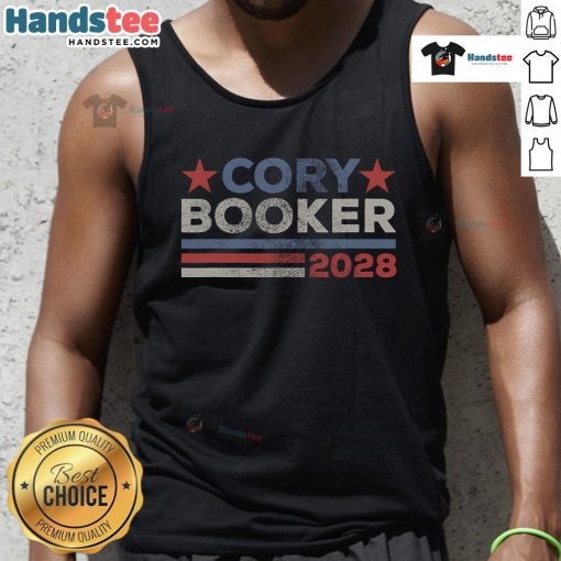 Retro Cory Booker for President 2028 tank top featuring vibrant design, perfect for supporters of Cory Booker.