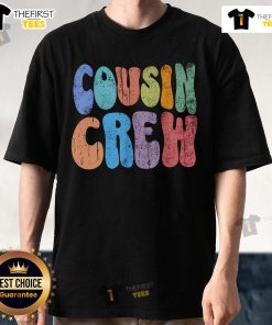 Colorful family reunion photoshoot featuring girls in 'Nice Cousin Crew' T-shirts, celebrating togetherness and fun.
