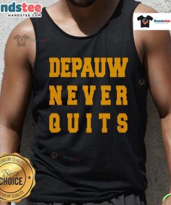 Nice DePauw Never Quits tank top in vibrant colors, perfect for showing school spirit and commitment to excellence.